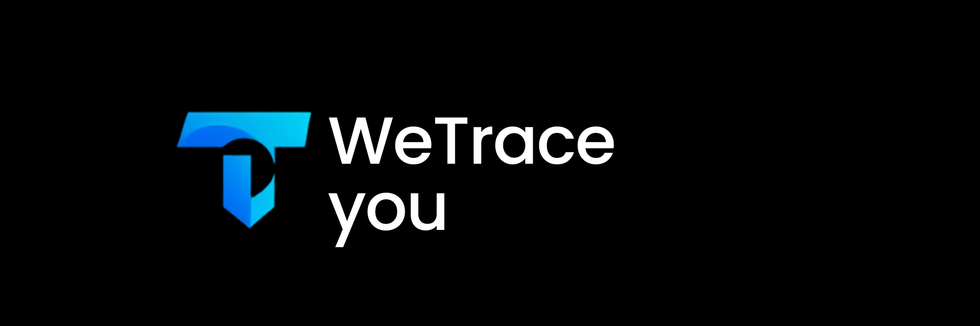 Here is We trace You in wgite text and logo in blue colour